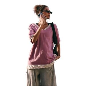 Free People Movement Baseline T-Shirt Ruffle Hem Rugby Top Purple Size Small